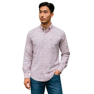 Barbour Bruce Men's Shirt  Classic Tailored Fit Cotton Chek Nevada Pink Size L - Picture 1 of 11