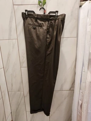 Van Heusen, marrón, plisado, puños, cuadros, mezcla de poliéster, para hombre, pantalones de vestir, 38x30 Foto 1 de 4