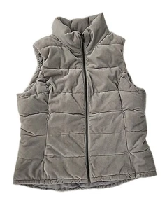 ZeroXposur Women's XL Velour Puffer Vest Dove Gray Full Zip Tapered Zip Pockets  - Picture 1 of 11