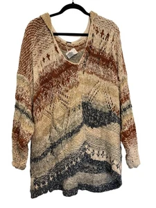 Free People Maglione Maglia con Cappuccio Donna L Multicolore Boho Textured Design Misto - Foto 1 di 6
