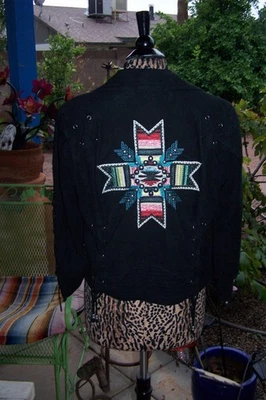 $579 DOUBLE D RANCH L Western Serape Cruz Tachonado Gamuza Cuero Chaqueta de Motociclista Foto 1 de 4