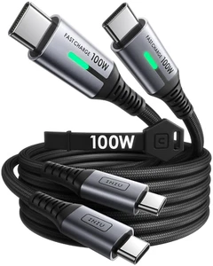 INIU USB C Cable, (6.6Ft, 2-Pack) 100W USB C to C Fast Charging Cord, Braided Ty - Picture 1 of 12