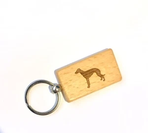 Wooden Keychain Rectangular Engraved Dog Greyhound Charm Gift - Picture 1 of 1