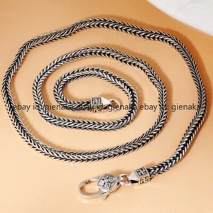 Real 925 Sterling Silver 925 Necklace Men 4mm Square Wheat Link Chain 18-28inch - Picture 1 of 17