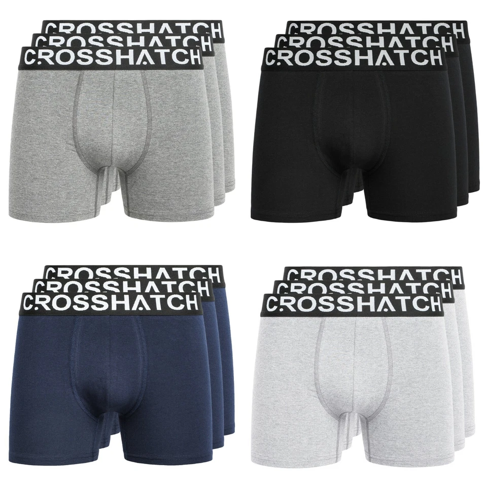 Mens Crosshatch 3 Pack Boxer Shorts Set Plain Trunks Cotton Underwear Boxers - Image 1 of 1