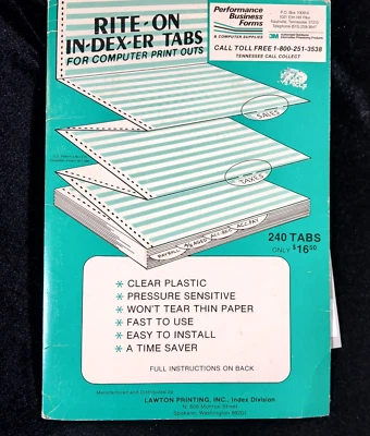 Lawton Self Adhesive Index Tabs Old Computer print outs Dot Matrix Era - Image 1 of 3