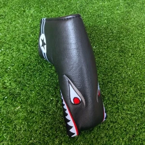 Black Leather Toothy Shark Golf Blade Putter Head Cover with Magnetic Closure - Picture 1 of 5