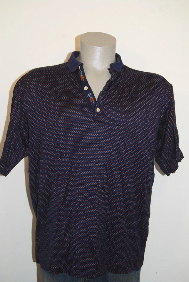 Polo de golf Bobby Jones L Italia azul marino naranja hecho en Italia moteado para hombre  Foto 1 de 1