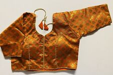 NEW Readymade Designer Sari Blouse orange GOLDEN BROCADE SLEEVES DORI 36"-USA
