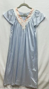 Camicia da notte vintage Vanity Fair made in USA taglia S blu seta manica corta - Foto 1 di 8