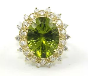 Natural Oval Green Peridot Diamond Halo Solitaire Ring 14k Yellow Gold 8.35Ct - Picture 1 of 7