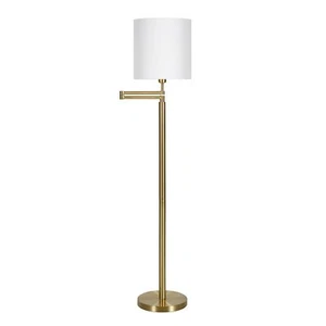 HomeRoots 62" Brass Swing Arm Floor Lamp with White Frosted Glass Drum Shade - Picture 1 of 9