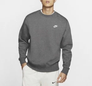 VintagNike Mens Club Fleece Sportswear Charcoal Heather XS Sweatshirt BV2662-071 - Picture 1 of 13