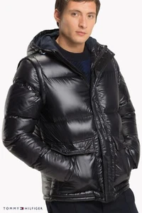 Tommy Hilfiger Herren Reißverschluss schwarz Kapuze Puffer Daunenjacke Mantel Gr. XL Neu mit Etikett war $ 290 - Bild 1 von 11