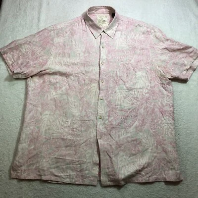 Camisa hawaiana con estampado inverso Tasso Elba Island para hombre 2XL rosa seda mezcla de lino Foto 1 de 4