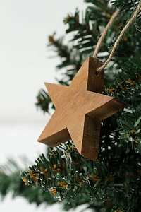 Set of 2 Handmade Hanging Solid Wooden Stars Tree Decoration Rustic - Picture 1 of 4