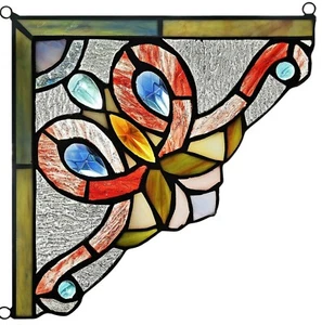 Set of 2 Victorian Tiffany Style Stained Glass Corner Window Panel 8" Home Decor - Picture 1 of 5