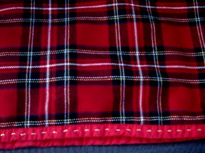Pottery Barn Kids Red Plaid 70" x 90" Bed Cover Blanket Throw Gold Trim NEW - Image 1 of 4