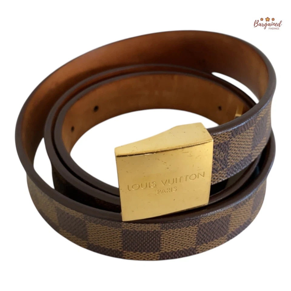 Auth Louis Vuitton Damier Ebene Coated Canvas Leather Gold Buckle Belt 110/44 - Image 1 of 4