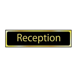 Reception Sign Self-Adhesive PVC Black and Gold Effect 200mm x 50mm - Picture 1 of 2