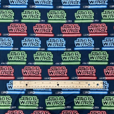 5 1/4 Yards Star Wars Lightsaber Cotton Fabric Red Blue Green on Navy Lucasfilm - Image 1 of 4