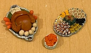 Miniatur Puppenhaus Essen Truthahn Silber Platte Feinkost Tablett Frikadellen - Bild 1 von 10