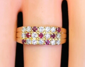 HEAVY UNIQUE Comfort-fit 14K Gold 2/3 Ct TW Ruby & Diamond Band/Ring, Size 5.75 - Picture 1 of 6