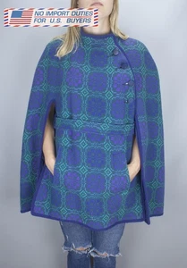 Dillad Coracle Corwgl Vintage Cape S-M Welsh Woollens 60's Wool Womens Multicol - Picture 1 of 24