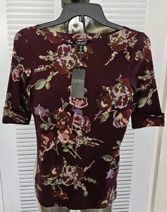 Ralph Lauren Black Label Floral Knit Elbow Sleeve Boatneck Top Shirt XS - Picture 1 of 6