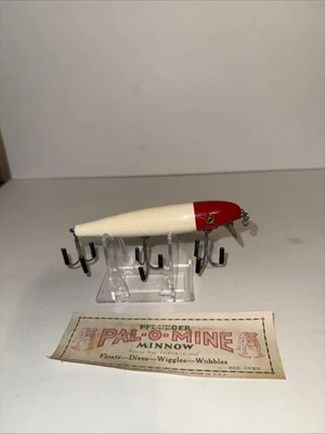Vintage Pflueger Palo-mine Minnow , Glass Eyes , 4 1/2 Long Red/White Color - Image 1 of 4