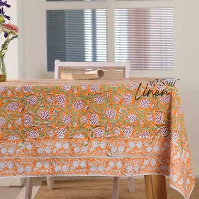 Indian Cotton Tablecloth Block Floral Print Boho Table Cover for Dining Table - Image 1 of 4