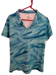 CAMISA DE GOLF ESCALAS MUJER XL USADA AZUL Y BLANCO REMOLINOS - Imagen 1 de 1