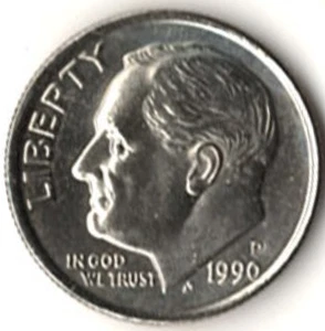 1990 P Clad ROOSEVELT DIME in BU CONDITION           stk 92 - Picture 1 of 4