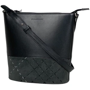 Burberry Logo Shoulder Bag Leather Black Women's - Picture 1 of 6