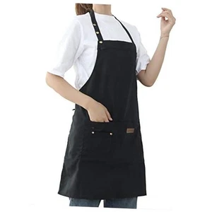 Aprons for Women Men BBQ Chef Cooking Artist Water Drop Resistant Canvas Black - Picture 1 of 7