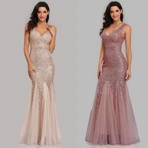 Sequin Full Length Chiffon New Maxi Evening Dress Bridesmaid Prom Inserts - Picture 1 of 17
