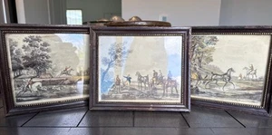 Antique Carle Vernet Framed Hunting Prints - Set of 3 - Picture 1 of 10