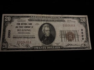 1929 $20 PENN NATIONAL BANK READING PENNSYLVANIA NATIONAL CURRENCY# 2899 - Picture 1 of 7