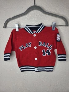 Vintage Baby Junge Pullover Baseball rot Strick Knöpfe Ball Y2k Retro - Bild 1 von 7