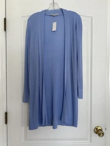 Loft Women’s Long Open Cardigan Sweater Rib Knit Light Blue Size Small NWT - Picture 1 of 9