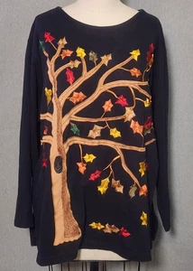 Damen Vintage Bechamel bestickt Herbst Baum Blätter Pullover 100 % Baumwolle 1X - Bild 1 von 11