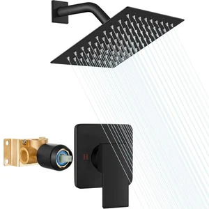 8 Zoll Duschkopf und Griff Set Eckig Duscharmatur Set Bad Regenfall... - Bild 1 von 9