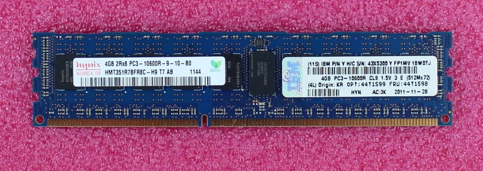 44T1598 - IBM 4GB 2Rx8 PC3-10600R DDR3 ECC RDIMM - Image 1 of 1