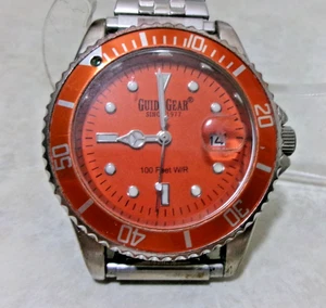 Guide Gear orangefarbenes Zifferblatt Herren Taucheruhr 100 Fuß Datum 7,75 Zoll Handgelenk NEUE BATTERIE - Bild 1 von 6