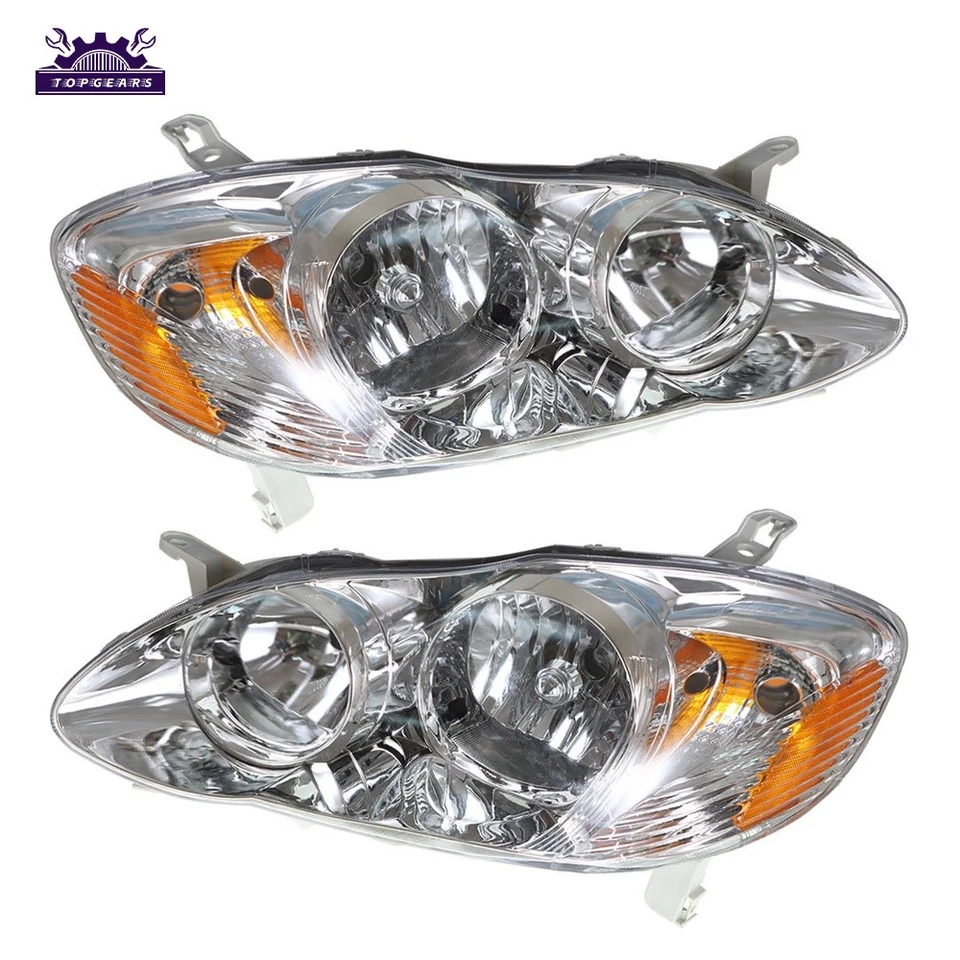 Headlights Pair Fit For Toyota Corolla 2003-2008 Left&Right Chrome Halogen Clear Foto 1 de 4