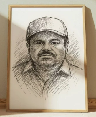 EL CHAPO GUZMÁN DIBUJO IMPRESIÓN RETRATO BOCETO 8" X 10" CARTEL DROGA NARCO ARTE Foto 1 de 3