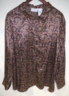 S9 Jaclyn Smith NWOT Classic Brown Paisley Satin Blouse SHIRT 26W - Изображение 1 из 4