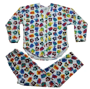 Vintage 80s Disney Mickey Mouse & Co Flannel Pajama 2 piece Shirt Pant sz Small  - Picture 1 of 6