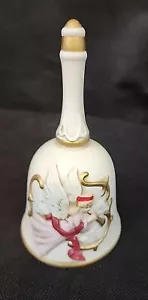 Campana de porcelana Homco de colección ángel tocando cuerno cantando buenas noticias 5,5" #1441 - Imagen 1 de 11