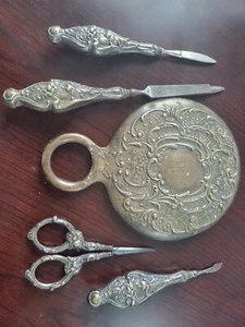 Antique Sterling Silver Vintage Mirror Nail Care Grooming Set Gorham - Picture 1 of 12